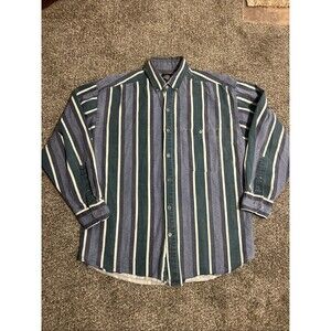 VTG Santana Mens Blue Denim Stripe Denim Button Down Shirt Cotton Western Medium